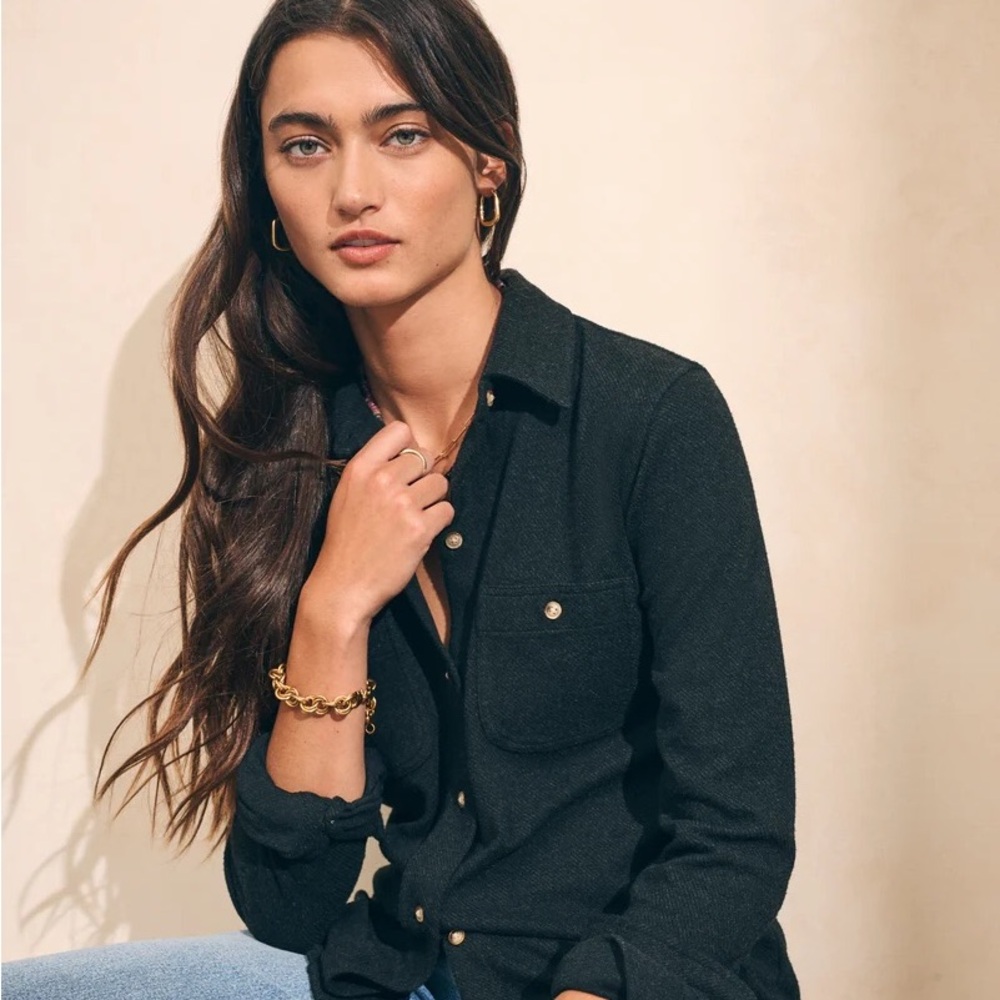 Faherty Legend Sweater Shirt in Heather Black Twill